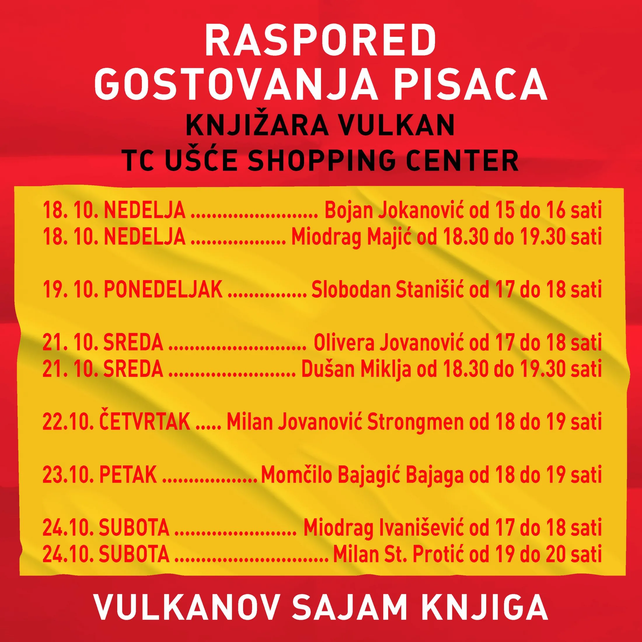 Vulkanov sajam knjiga: Raspored potpisivanja knjiga domaćih autora