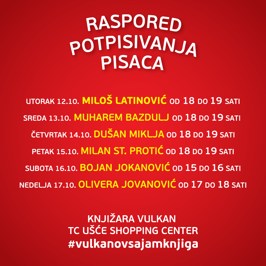 Vulkanov sajam knjiga: raspored potpisivanja knjiga domaćih autora