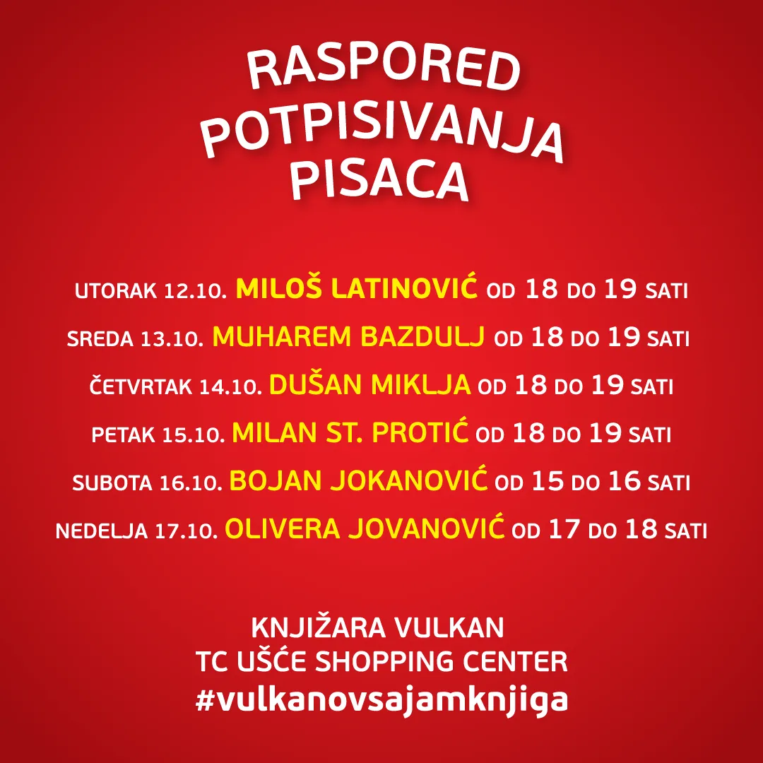 Vulkanov sajam knjiga: raspored potpisivanja knjiga domaćih autora