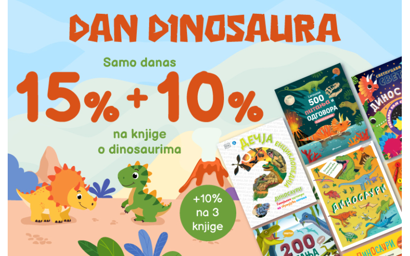 Samo danas dečje knjige o dinosaurusima po sjajnim cenama: 15% + 10% + 10% popusta na vulkancic.rs