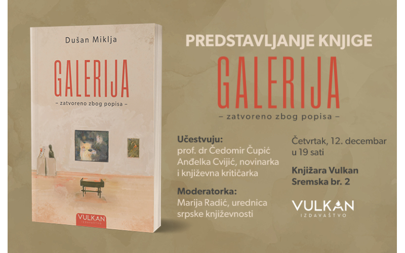 Knjižara Vulkan u Sremskoj: Predstavljanje romana „Galerija: Zatvoreno zbog popisa“ Dušana Miklje