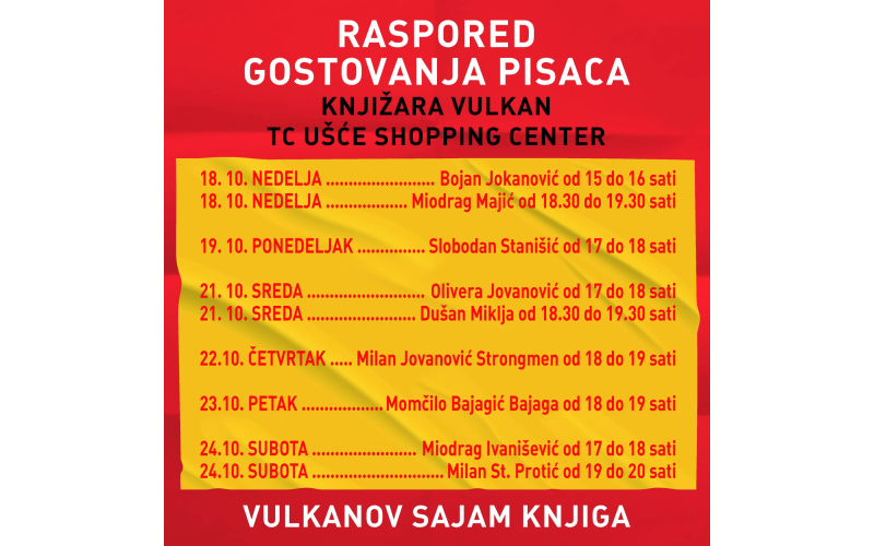 Vulkanov sajam knjiga: Raspored potpisivanja knjiga domaćih autora