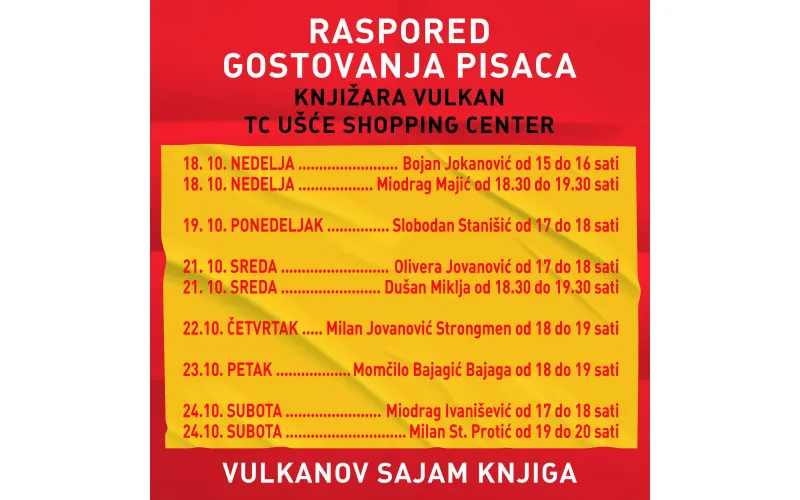 Vulkanov sajam knjiga: Raspored potpisivanja knjiga domaćih autora