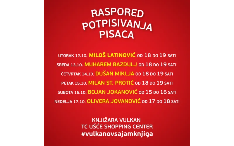Vulkanov sajam knjiga: raspored potpisivanja knjiga domaćih autora
