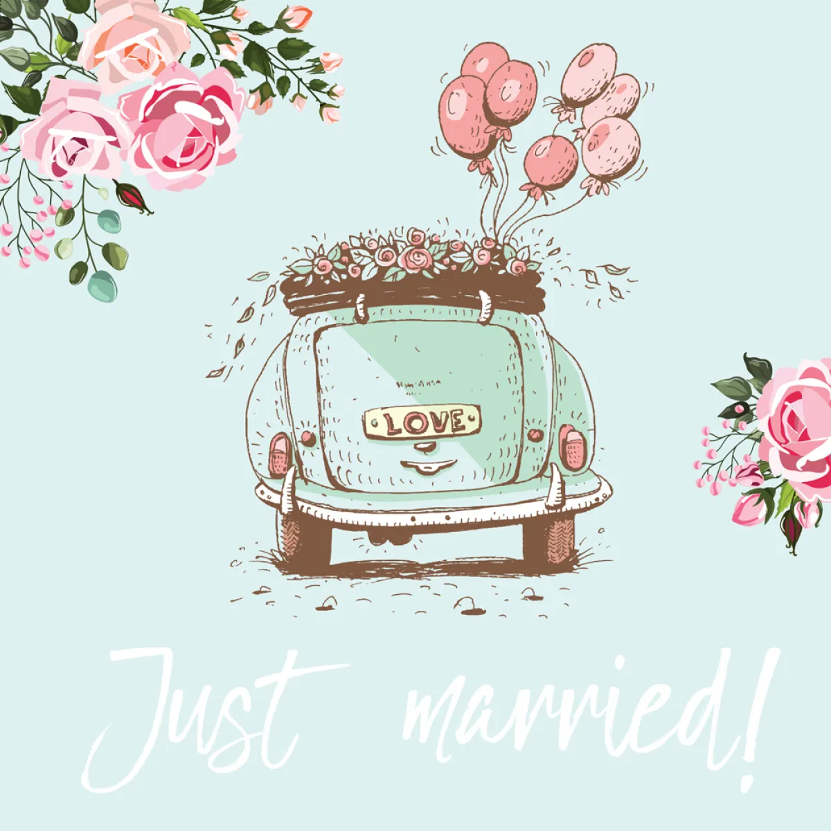 ČESTITKA - JUST MARRIED - AUTO 