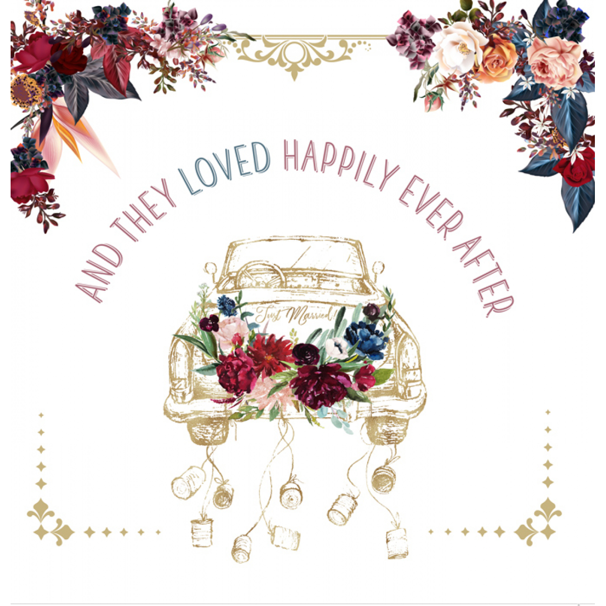 ČESTITKA - And they loved happily ever after - Auto sa cvećem 