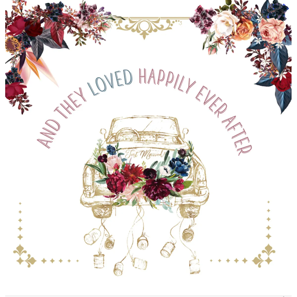 ČESTITKA - AND THEY LOVED HAPPILY EVER AFTER - AUTO SA CVEĆEM 