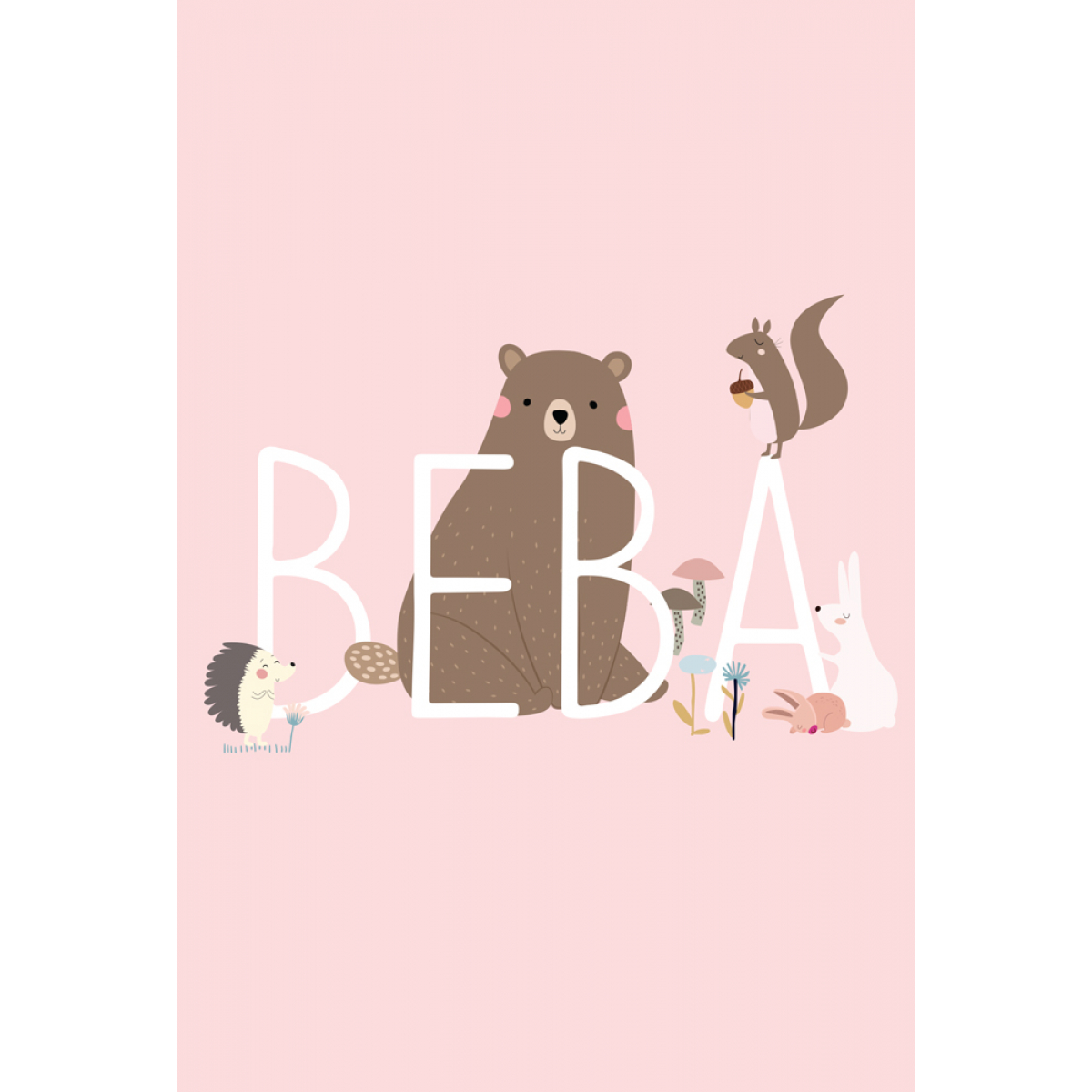 ČESTITKA - BEBA – roze pozadina sa životinjicama