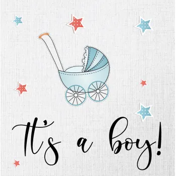 ČESTITKA - IT’S A BOY - PLAVA KOLICA 