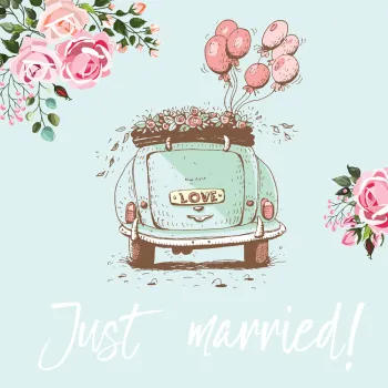 ČESTITKA - JUST MARRIED - AUTO 