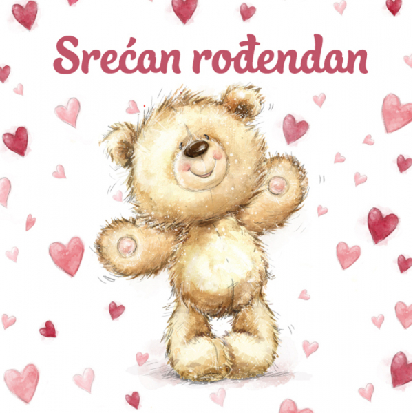ČESTITKA - Srećan rođendan - Meda i srca 